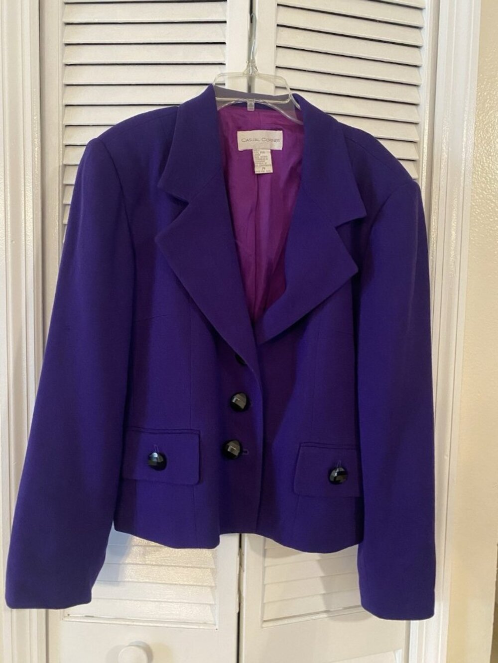 Vintage Casual Corner 100% Wool Purple Retro Blazer Jacket Women’s 14 Career